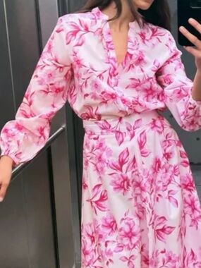 Zara Pink Floral Midi Dress